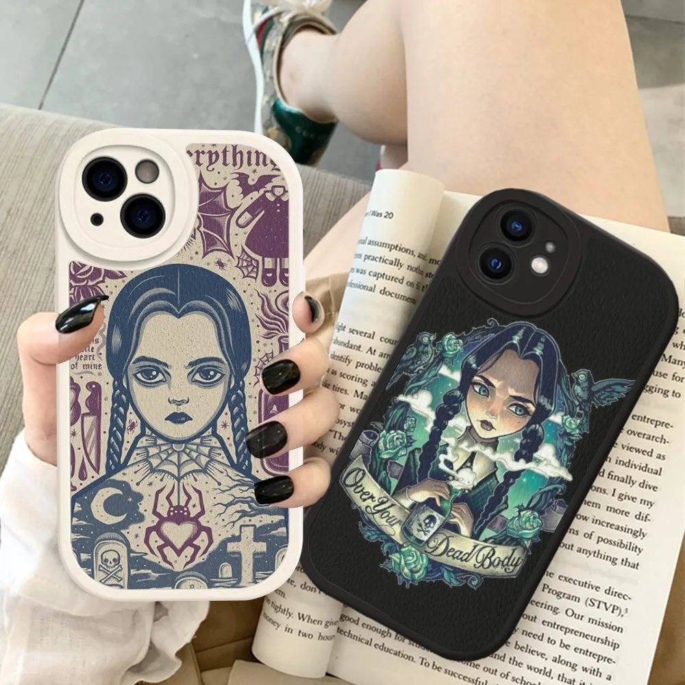 W-Wednesdays A-Addams Phone Case Hard Leather For iPhone 14 13 12 Mini 11 14 Pro Max Xs X Xr 7 8 Plus Fundas