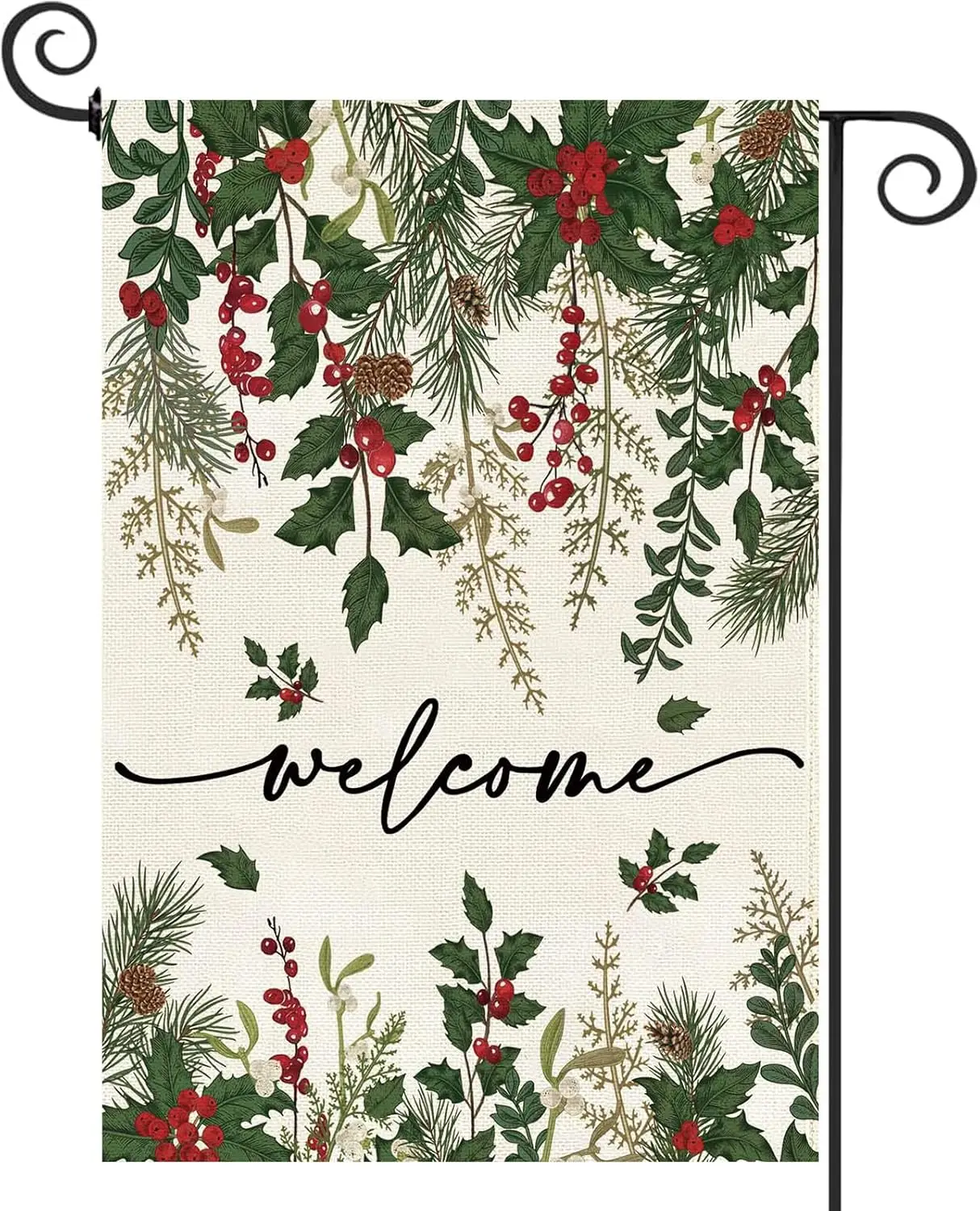 Baccessor Holly Red Berries Christmas Garden Flag 12x18 Inch Double Sided Poinsettia Floral Welcome Winter Flag Farmhouse Vi UUN