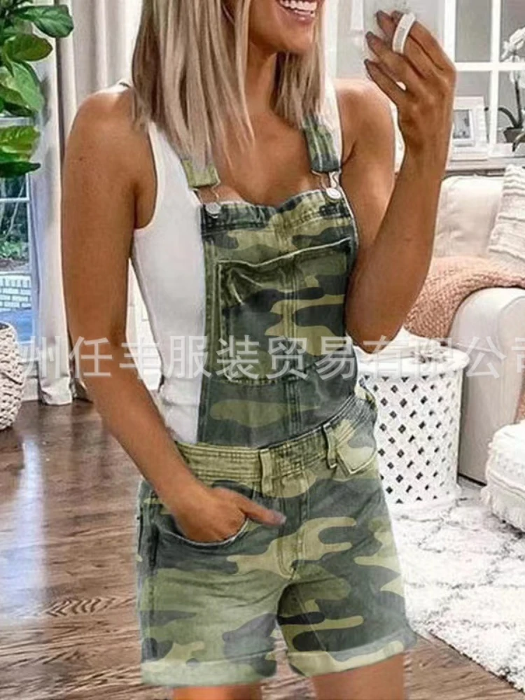 

2026 Summer New Women Washing Denim Shorts Rompers Jeans Jumpsuits One Piece Overalls Button Loose Casual Pockets Knee Length
