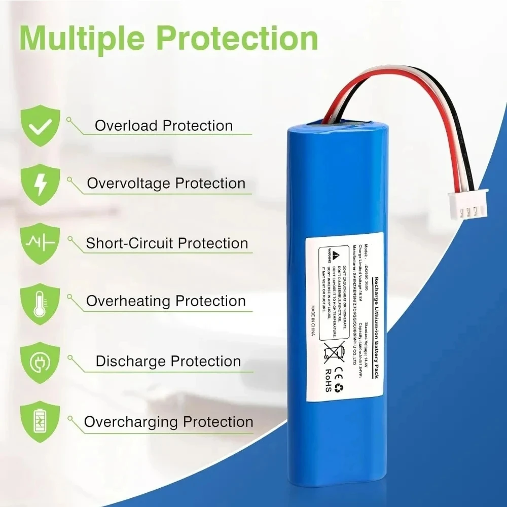Bateria de substituição para Ecovacs Deebot Ozmo, Robot Aspirador Bateria, 12800mAh, 900,901,905,920,930,937,N8,N8 pro