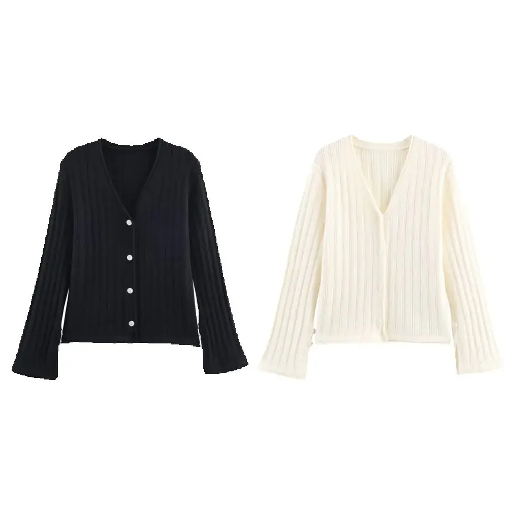 

Women's Seam Loose Top V-neck Long Sleeve Button Autumn/Winter New Style Knitted Coat