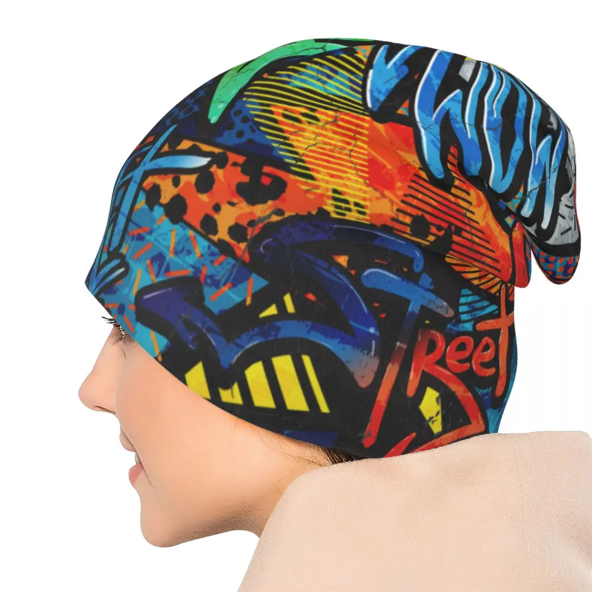 Bonnet Hats Graffiti Art Pattern Men Women\'s Thin Skullies Beanies Hat Graffiti Bricks Paint Drips Words Cap Street Caps