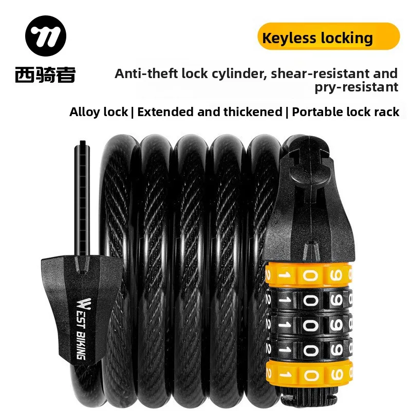 WEST BIKING-cerradura de bicicleta con contraseña, tira de bicicleta de carretera de montaña, alambre de acero, bloqueo antirrobo, equipo de equitación