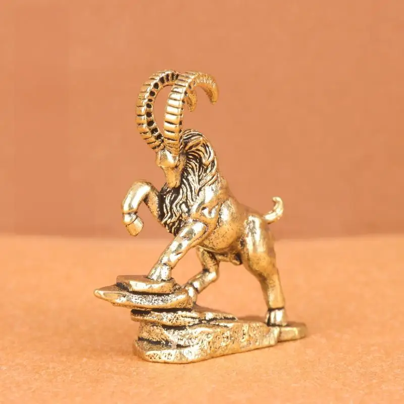 Solid Brass Body Zodiac Sheep Statue Sheep Animal Theme Flat Base Frame Tabletop Ornament Auspicious Implication
