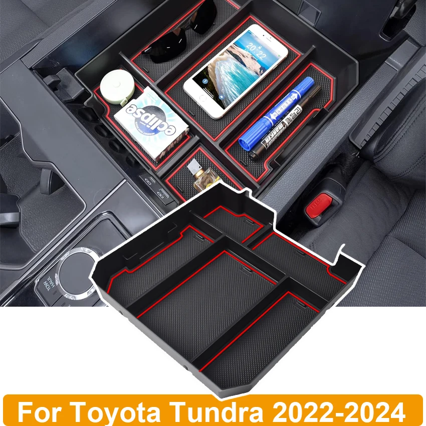 

For Toyota Tundra 2022-2024 & Sequoia 2023-2024 Center Console Armrest Storage Box Coin Organizer Tray Holder Car Accessories