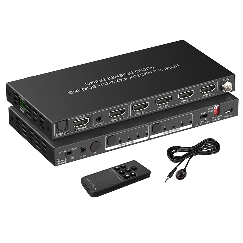 4k60 Hdmi Matrix 4x2 With EARC Scaler Output D-o-lby Vision, SPDIF Optical Audio Output,4 In 2 Out HDCP 2.2 , EDID Management