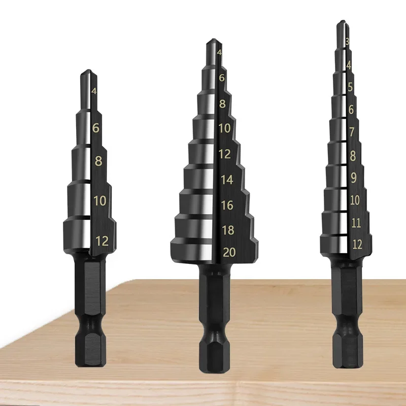 سداسية عرقوب الأخدود المستقيم خطوة سوداء مثقاب الخشب 3-12/4-12/4-20/4-32 مللي متر التوسيع خطوة برج الحفر أداة الحفر مجموعة #6