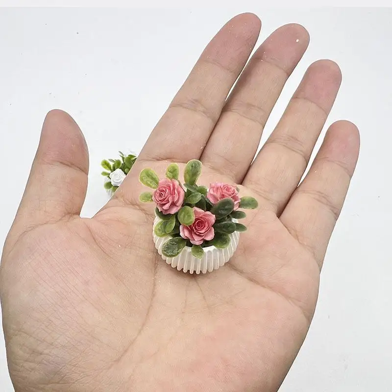 -1Pcs new Doll House Living Room Scene Decoration Miniature Landscape Handicrafts Mini Rose Plant Potted Plants Model