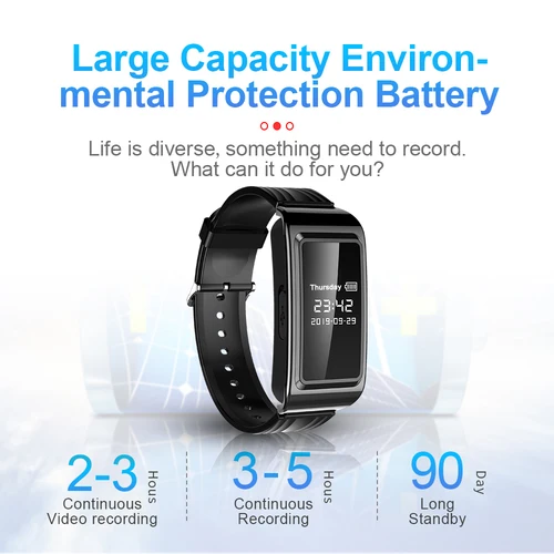 Imagen 2 del producto Mini reloj con cámara HD, grabadora de vídeo y voz de 8-256GB, pulsera con controlador de Flash USB, dictáfono, reducción de ruido, pulsera con grabación de sonido