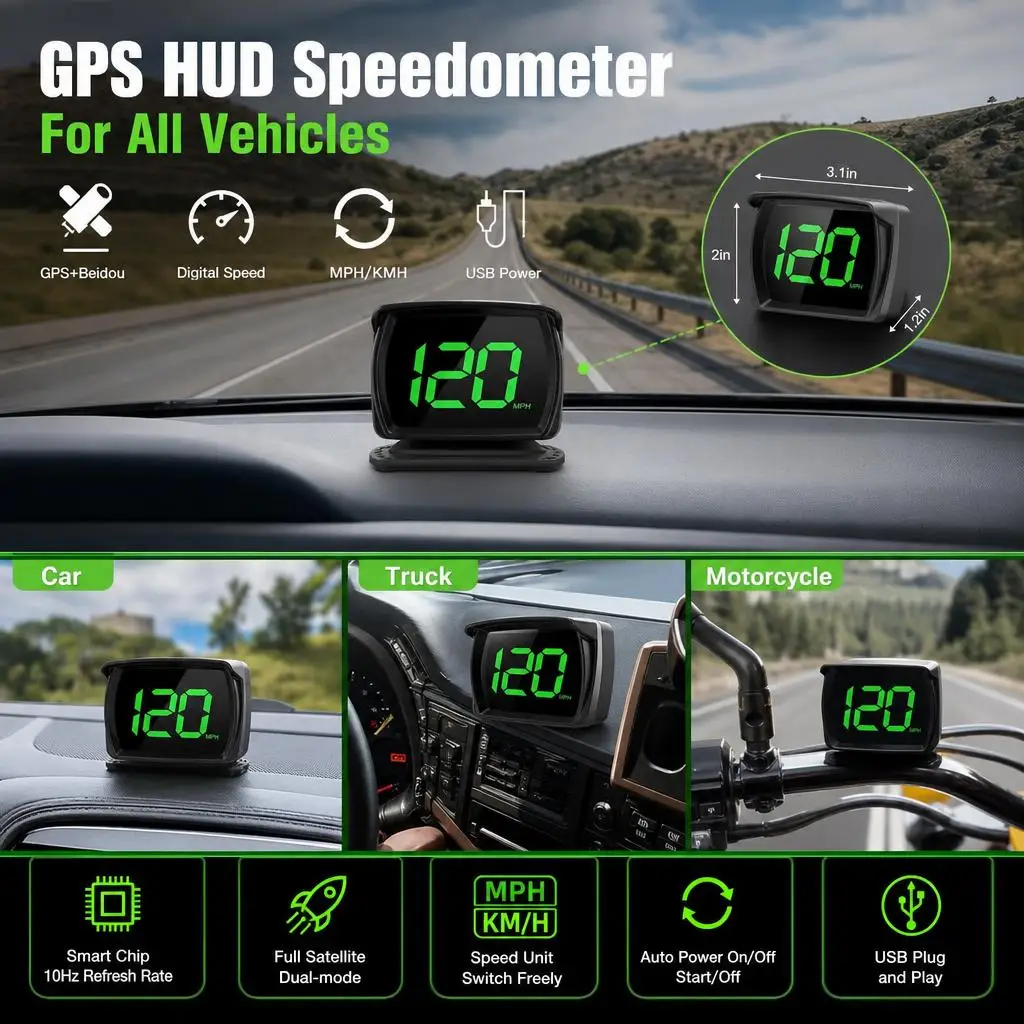 GPS Digital Speedometer Car Truck Motorcycle Head Up Display Odometer HUD MPH