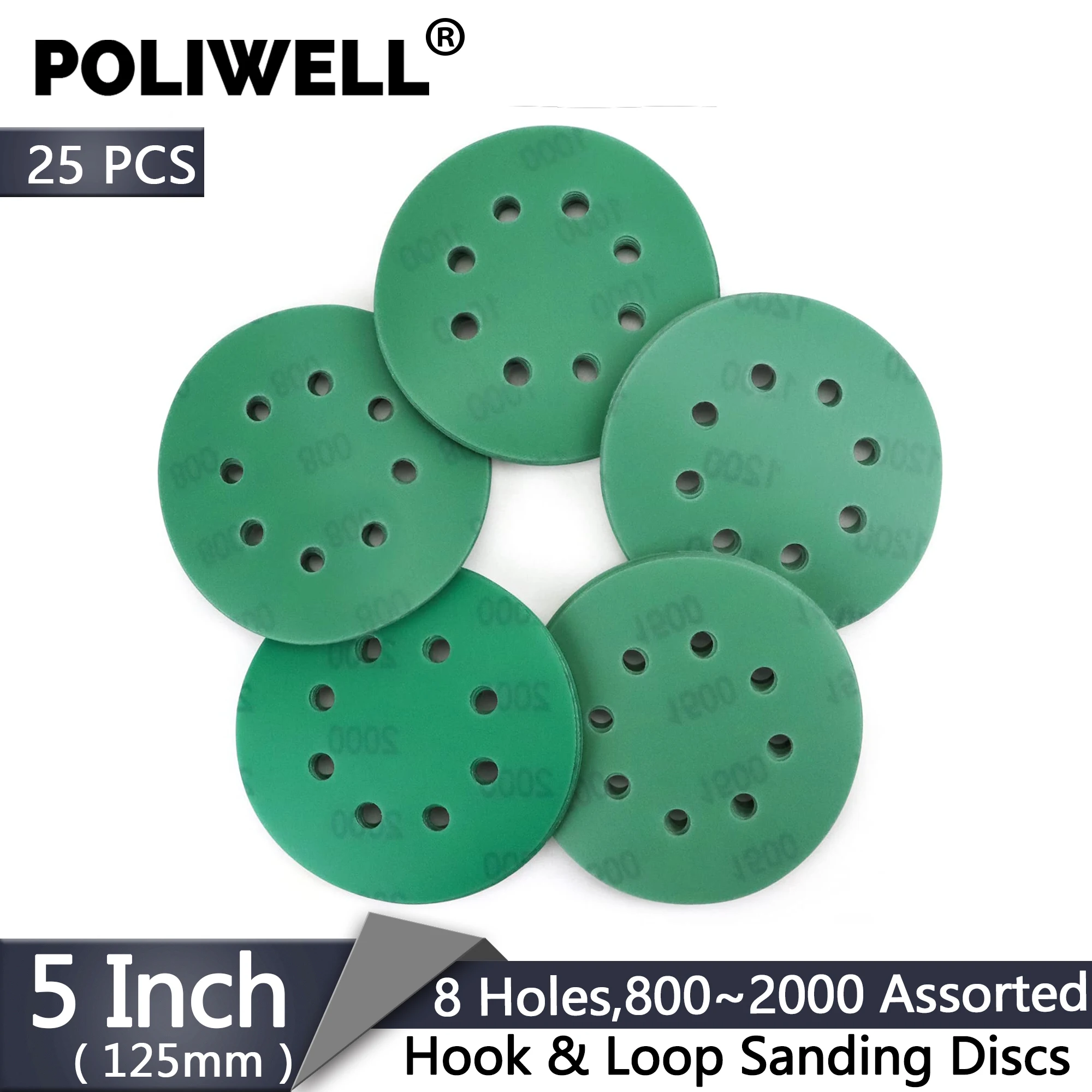 

5 Inch Sanding Discs 8 Hole Hook and Loop Assorted Fine Grit Wet Dry Sanding Disc for Random Orbital Sander Polishing Finishing