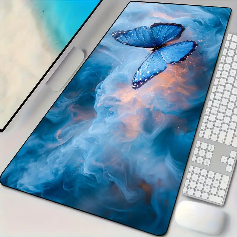 Blue Smoke Butterfly Mouse Pad Desk Mat Large Computer Office Carpet XXL Mousepad Gamer Gaming PC Accessories Keyboard Rug