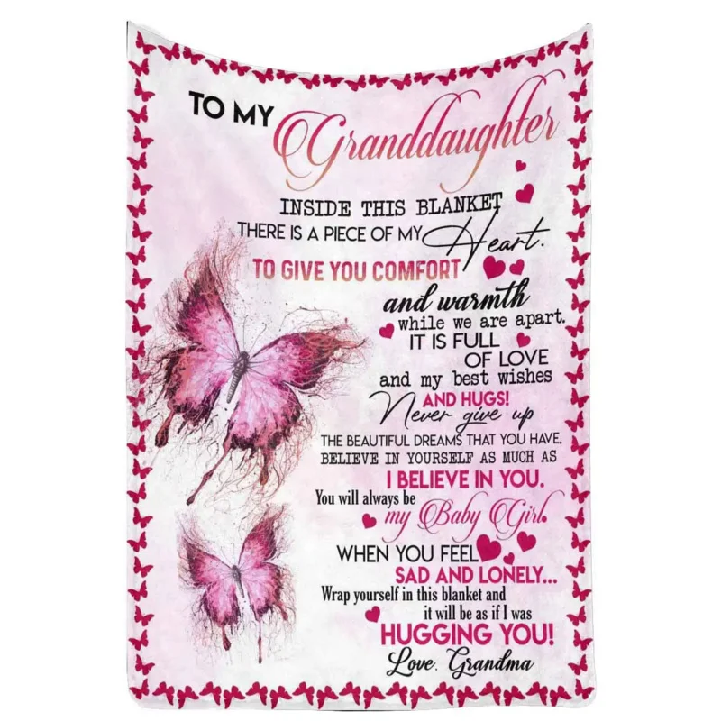 To My Granddaughter From Grandma I Eelieve In You Always Be My Baby Girl Butterfly Travel Blanket