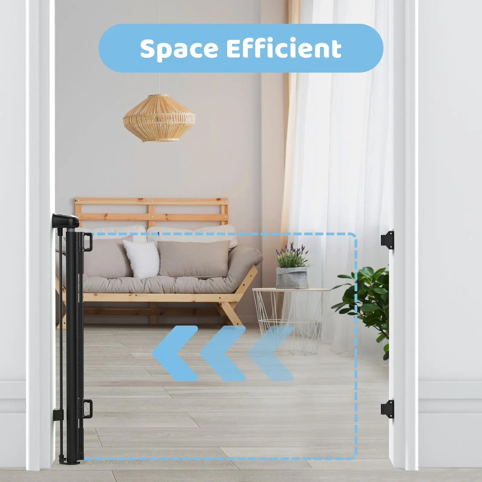 Porte rétractable en maille pour bébé/animal de compagnie, 33 pouces de haut, extensible à 55 pouces de large, porte de sécurité à verrouillage automatique pour portes/escalier/couleurs intérieures/extérieur