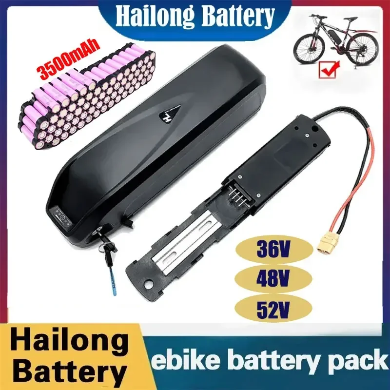 Original Hailong 48V 36V 52V 60AH Ebike Battery 18650 Cell 30A BMS 350W 500W 750W 1000W Free Shipping and Duty-free Gift Charger