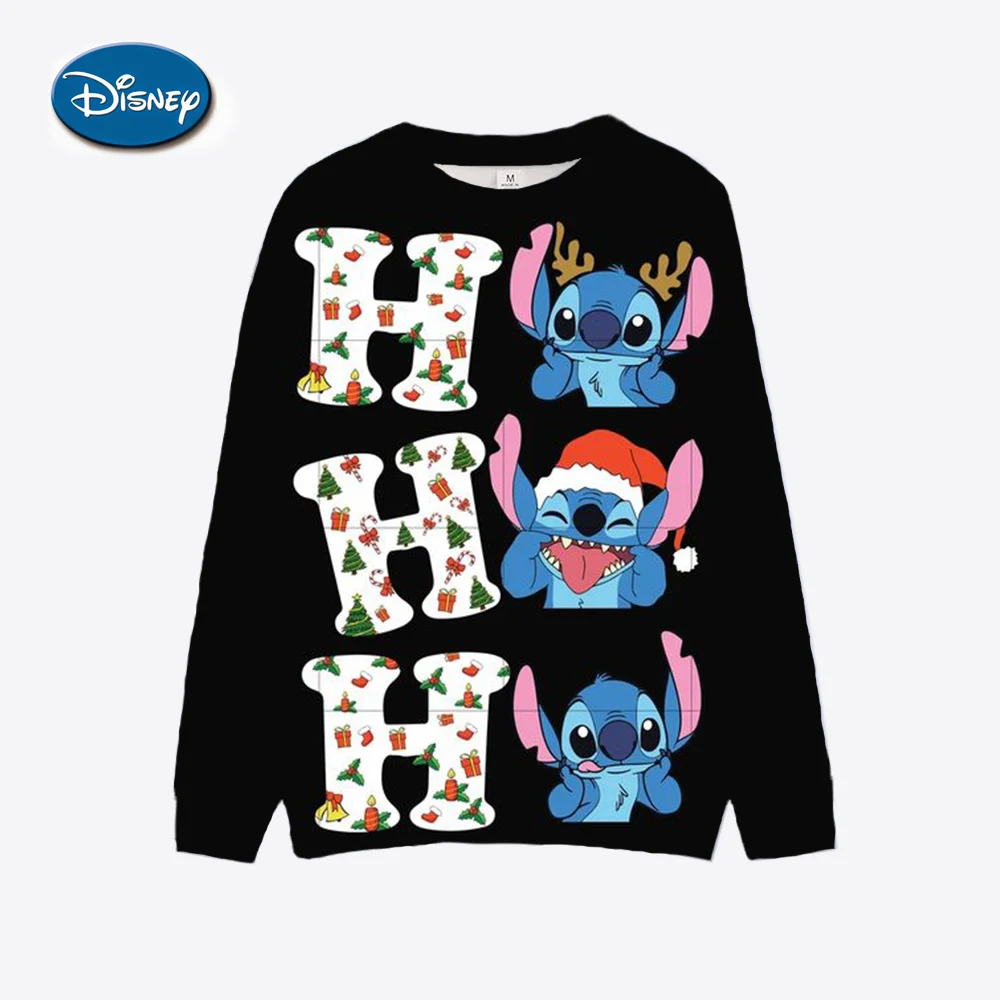 Disney-Sweat-shirt de Noël Stitch pour femme, pull décontracté à manches longues, haut imprimé à col rond, mode, nouveau