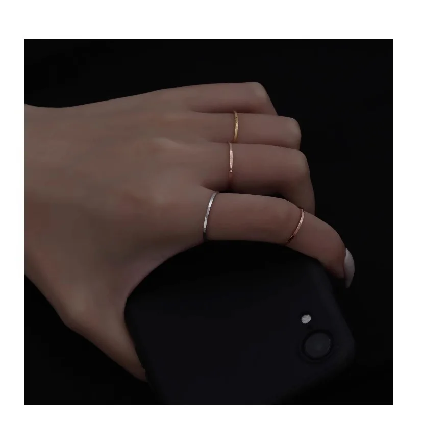 1mm Sleek Thin Flat Ring Stainless Steel Waterproof PVD Plated Fashion Jewelry Pinky Toes Classic Promis Gifts For Men Women