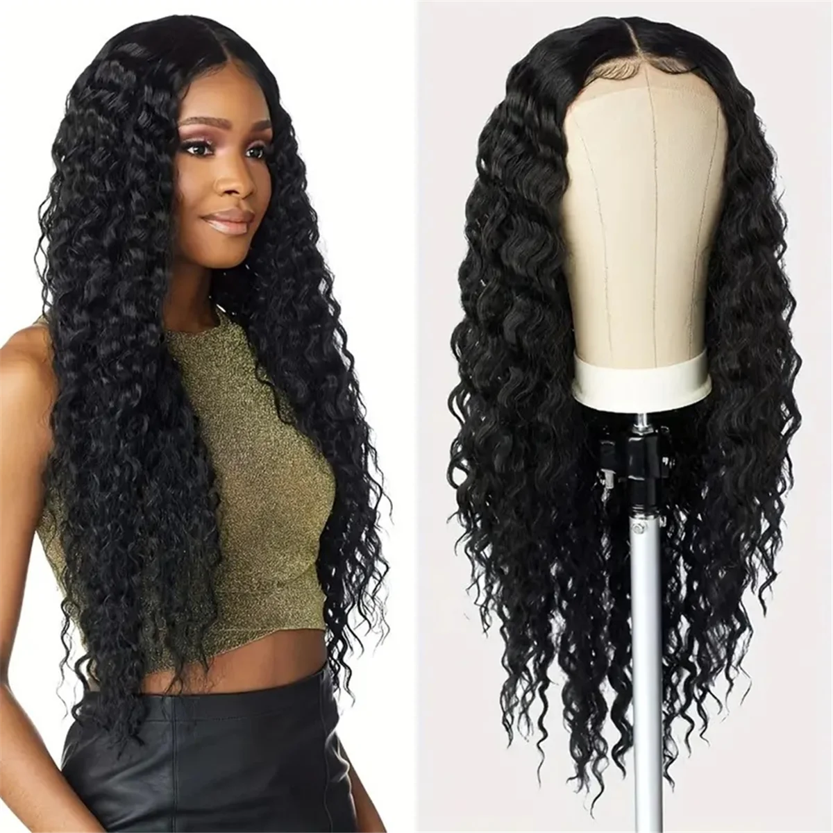 AT13 Perücke HD Lace Front Perücke Mittelscheitel Lange lockige Big Wave Perücke Damenperücke