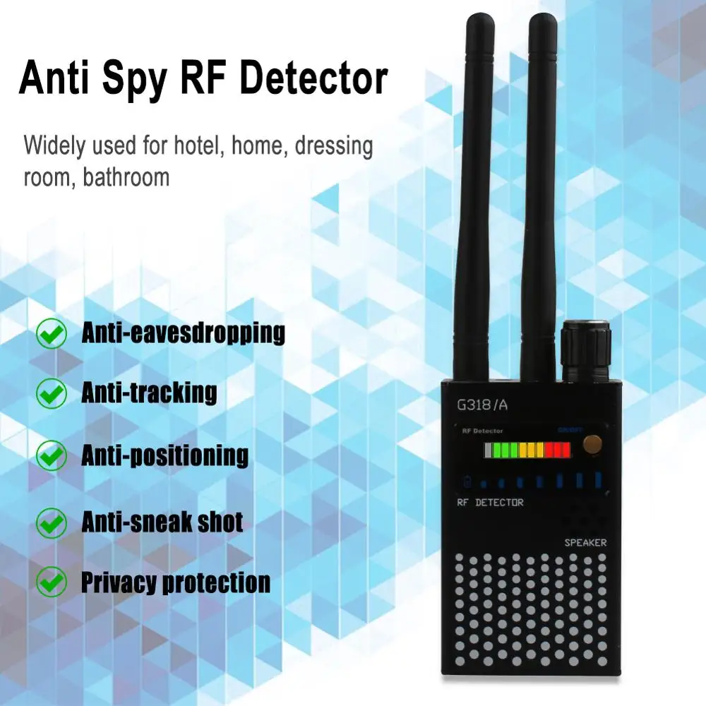 

Professional RF Signal Detector Anti-Spy Camera Eavesdropping Detector Wireless Audio Bug GPS Tracker Scanner GSM Device Finder