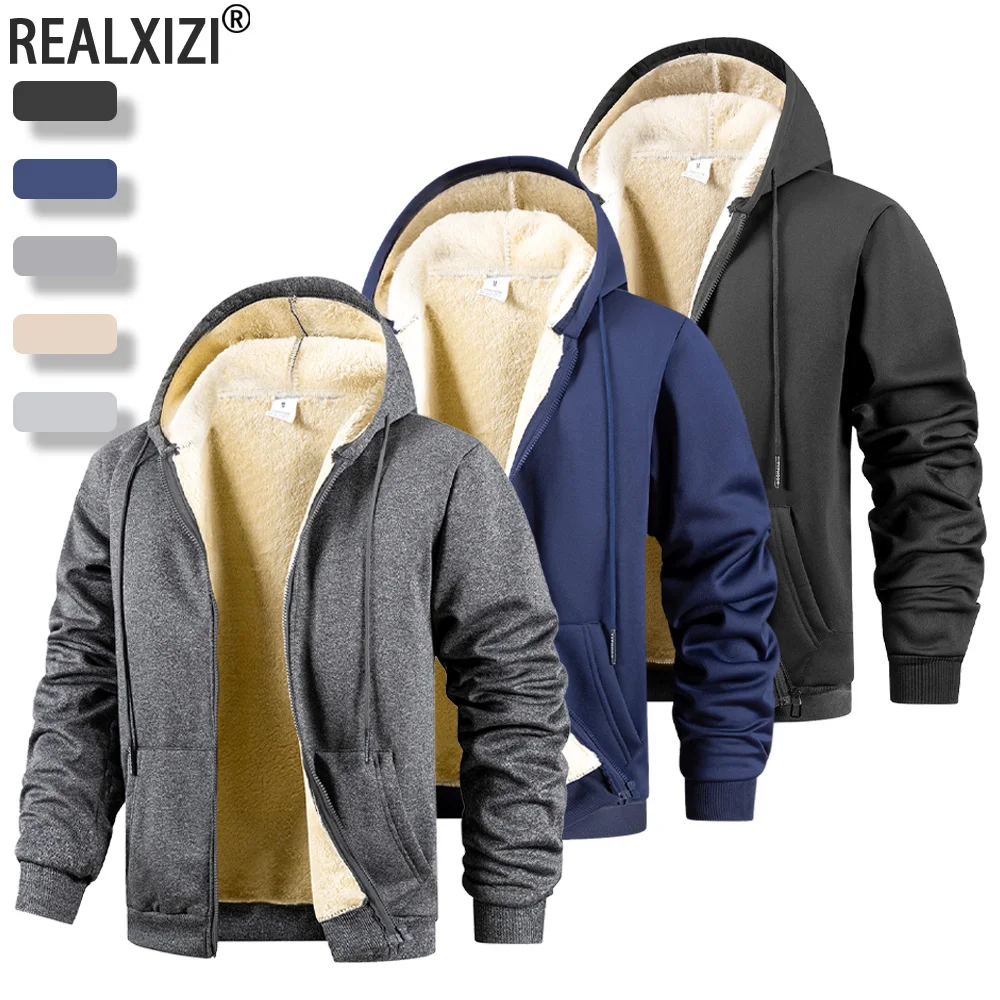 

Winter Men Zipper Hoodies Thicken Fleece Warm Jackets Heavyweight Cardigan Windproof Coat Long Sleeve Sweatshirts Sports Hooded