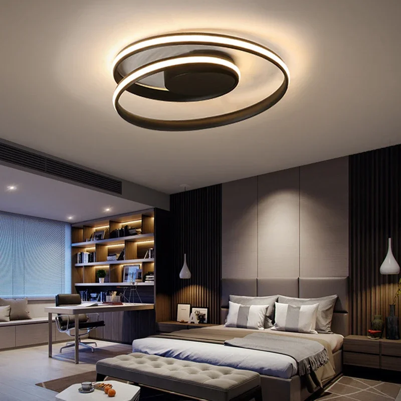 

Modern LED Ceiling Light Simple Round Ring Type Ceiling Chandelier For Living Room Bedroom White Black Color Decoration Lighting