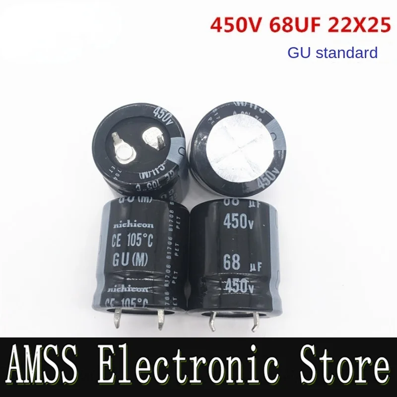 AMSS （1PCS）450V68UF 22X25 nichicon electrolytic capacitor 68UF 450V 22*25 GU 105-degree capacitor