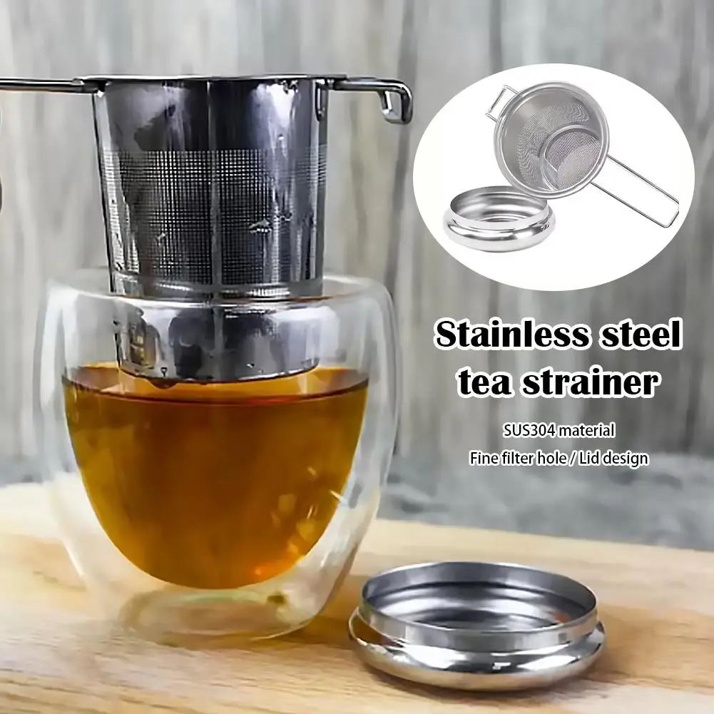 1pc Loose Leaf Tea Infuser Stainless Steel Double Handle With Lid Fine Mesh Coffee Filter Hanging Cup Leak Proof Strainer‌ view 3