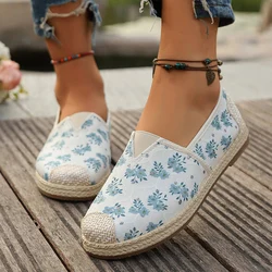 Flowers Print Loafers Shoes Women Autumn Slip-On Breathable Canvas Espadrille Shoes Woman Comfort Non-Slip Casual Flats Female