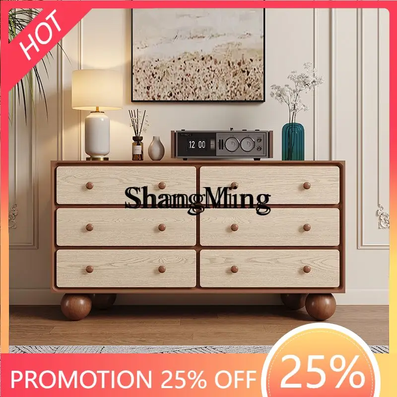 

ZYY retro style six-chest cabinet bedroom wood storage TV cabinet wabi-sabi wind side drawer cabinet