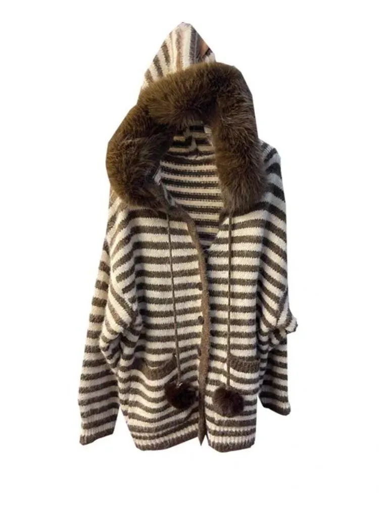 مقنعين سترة جاكيتات النساء الخريف الشتاء الملابس لينة Sueter Mujer بسيطة الكورية موضة سحب فام سترة مخططة غير رسمية