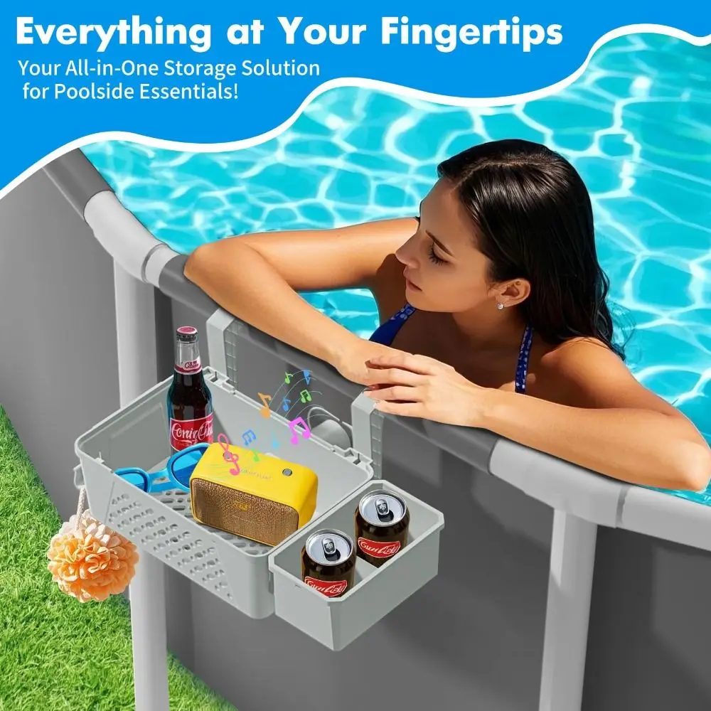 

Hooks Pool Storage Bin Rust-Resistant Multifunctional Above Ground Pool Accessories Durable Swimming Pool Storage Baskets