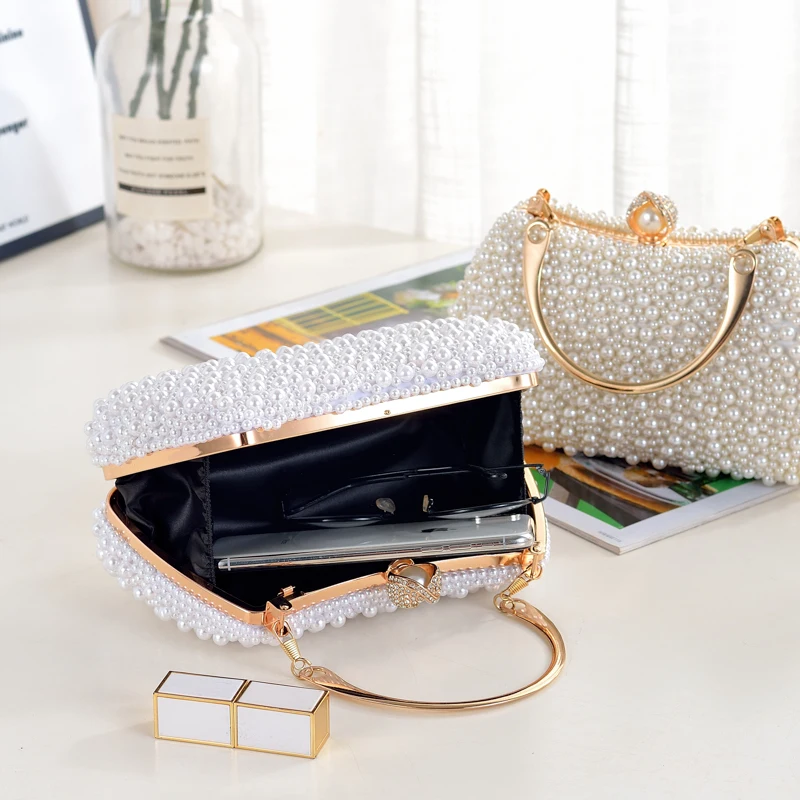 Womens Pearl Evening bag Cascading Bead Rhinestone Fancy clutch purses