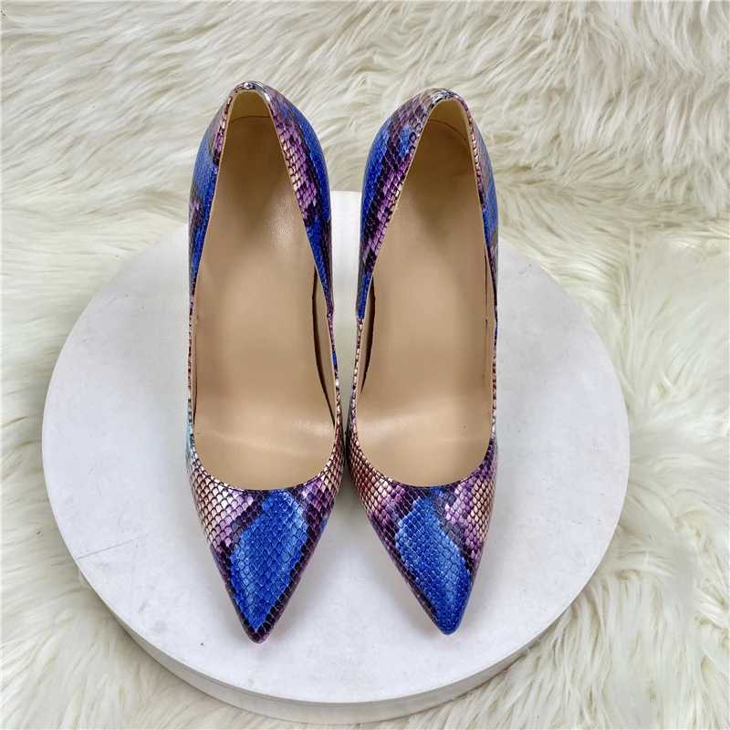 Royal Blue Snakeskin Vrouwen Puntige Toe Hoge Hakken Sexy Party Schoenen Fashion Designer Stiletto Pumps Plus Size 33-45