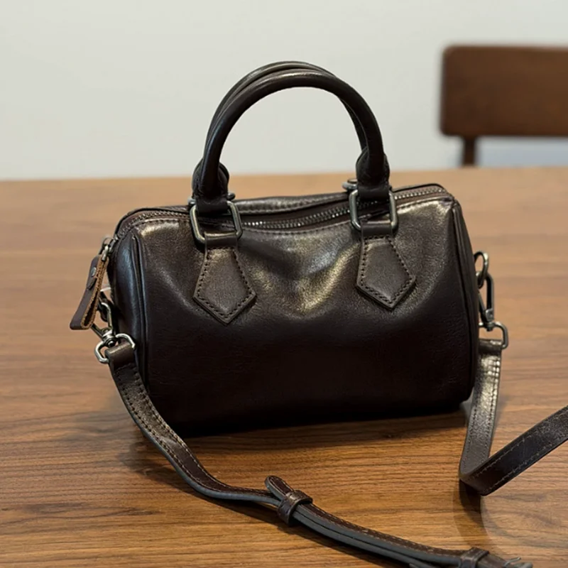 Women's Genuine Leather Handbag Luxury Designer Mini Crossbody Purses Bags for Woman Cowhide Female Boston Bag 2026 New Tote