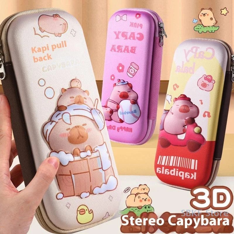 3D Cute Capybara Pencil Case Drop Resistant Waterproof Storage Box Hard Shell Decompression Pen Bag Student School Supplies