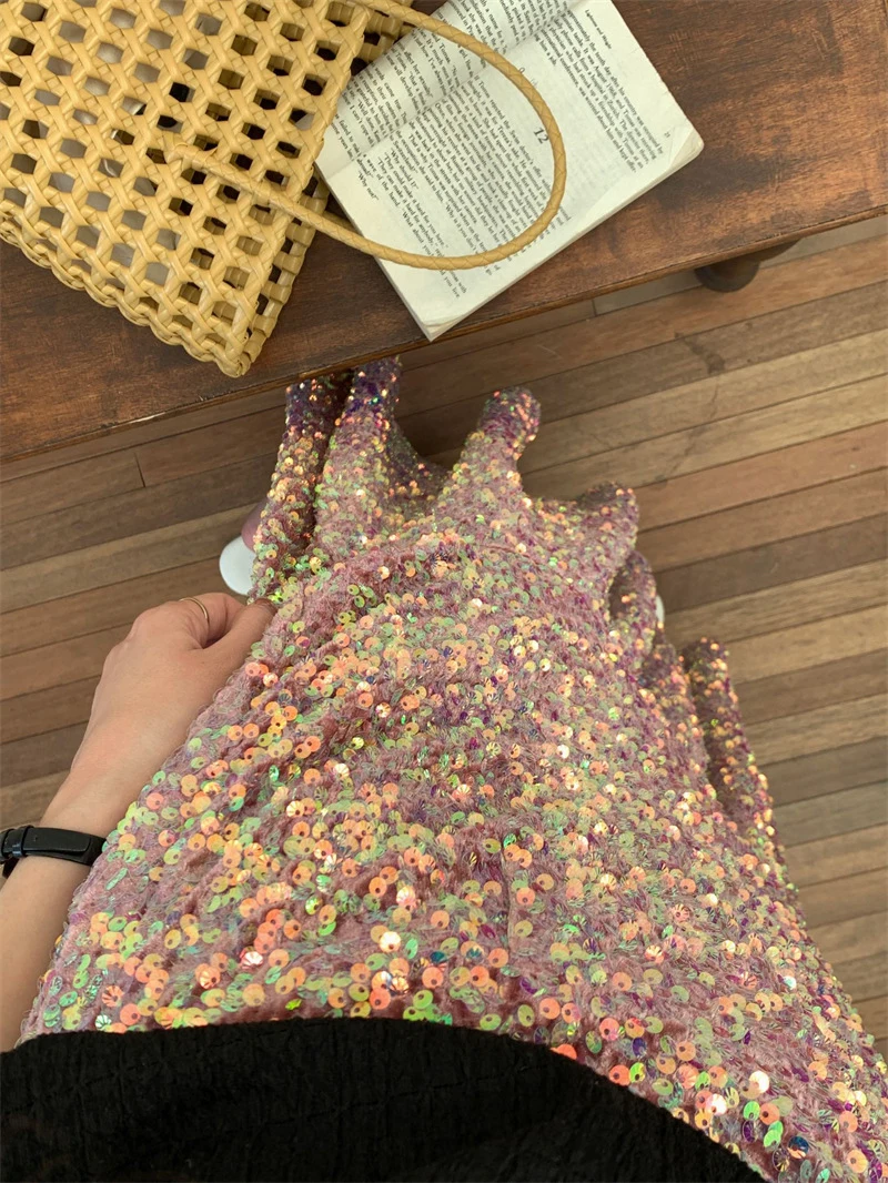 

Потрясающая юбка-миди «рыбий хвост» для женщин, высококачественная, с яркими пайетками, средней длины, весна 2026, новинка, удобная для повседневной носки