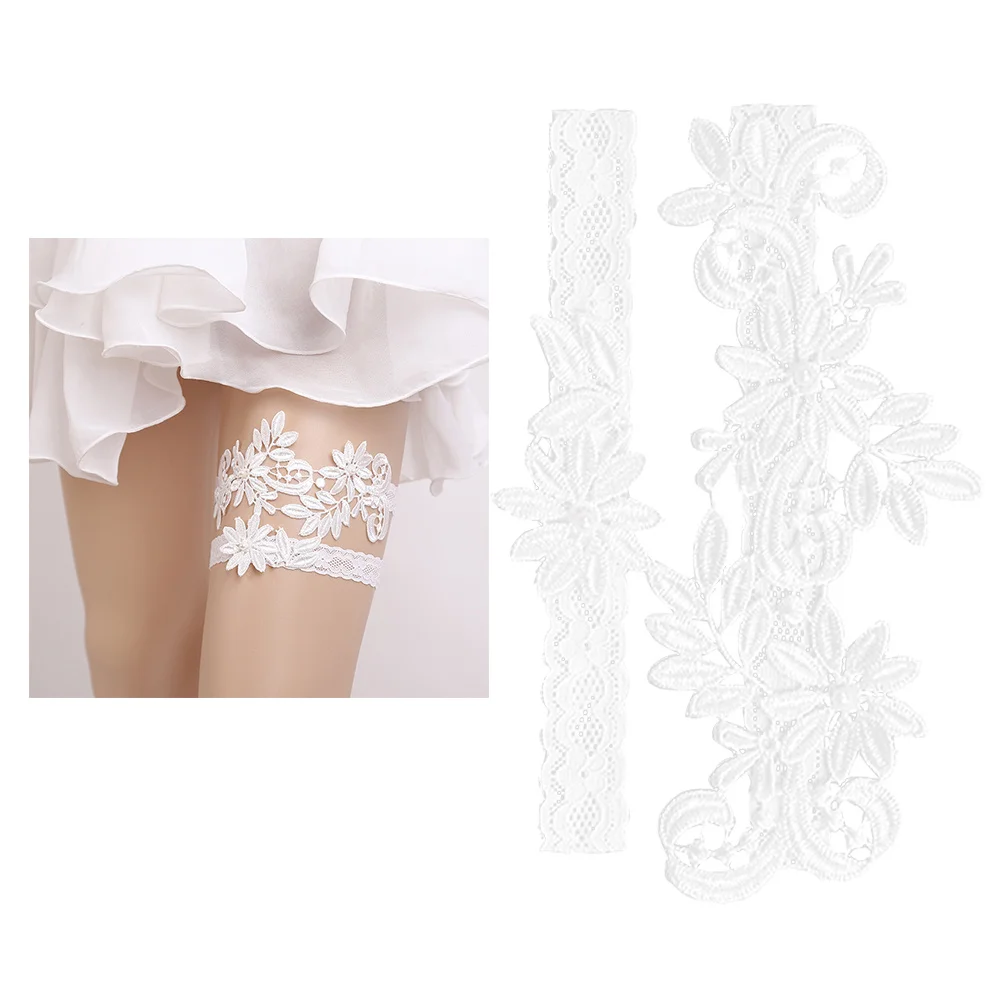 2 Stück Hochzeit Braut Spitze Blumen Strumpfband elastisch genäht stabil verstellbar Blumen Fuß Dekor perfekt für Hochzeit Party Abschlussball