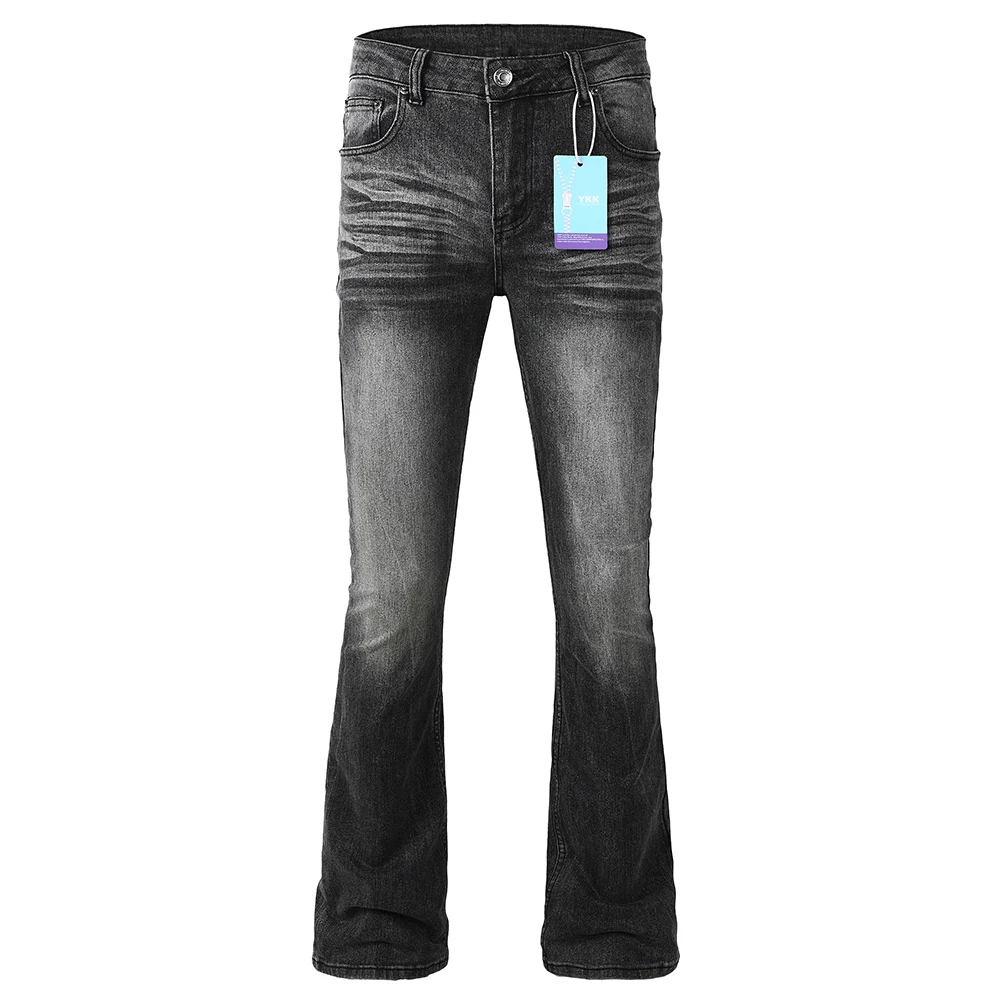 ผู้ชาย Boot Cut Denim กางเกงยีนส์สีเทาสีดํากางเกงผ้าฝ้ายคุณภาพสูง Classic Slim ยืดกางเกง Flared