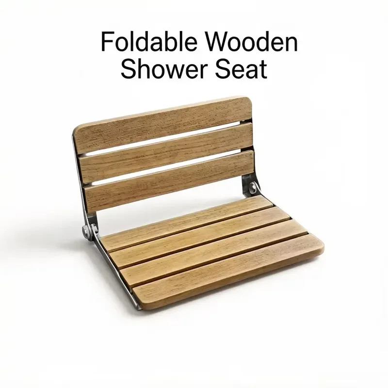 Modern Wooden Folding Wall Mounted Shower Seat Hospital Bath Chair Aged Care Folding Stool with Attached Wall Mount