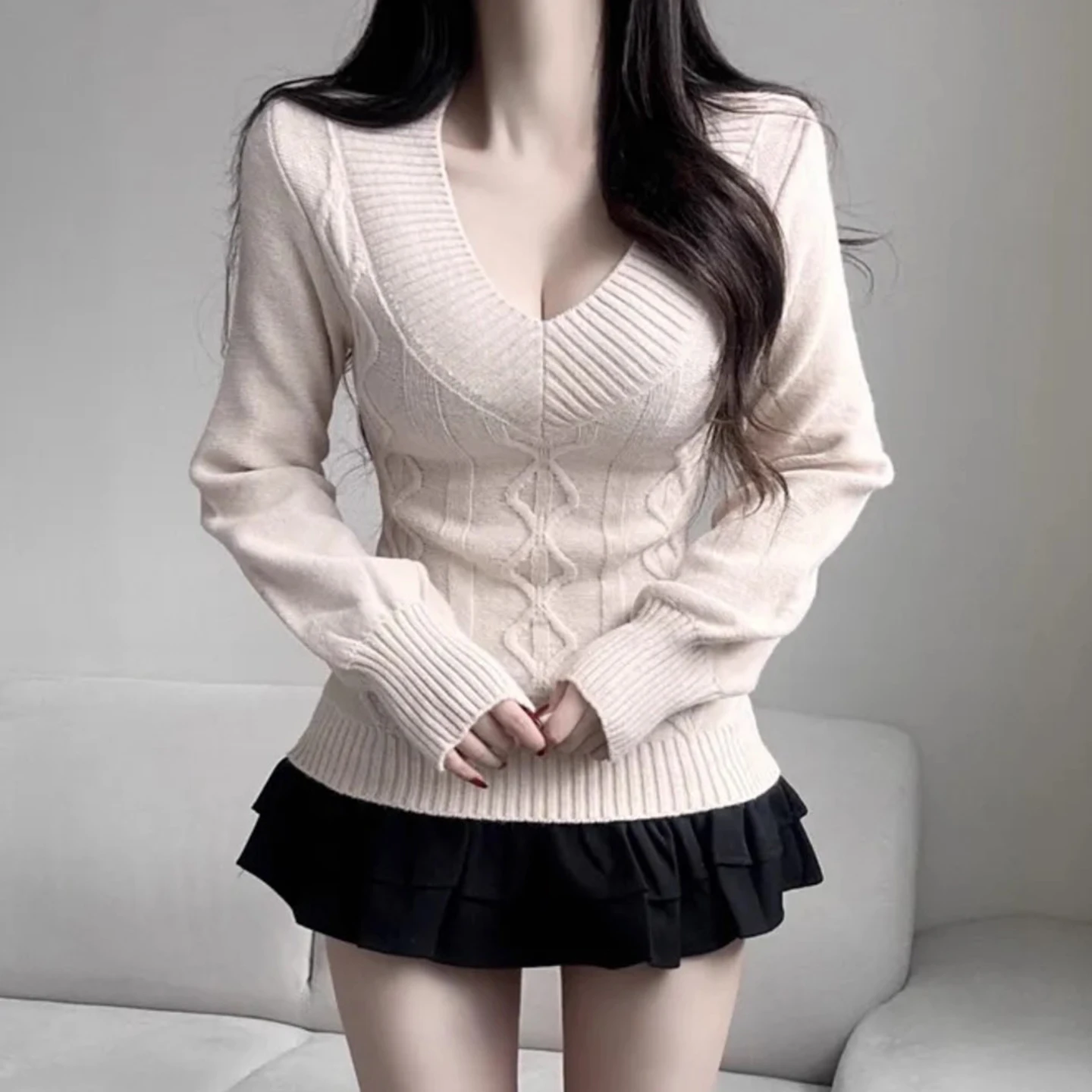 Pure Desire V-ne maglione lavorato a maglia da donna Slim Fit inverno New Sle ricamo floreale lungo Sve Base irt coreano Sle