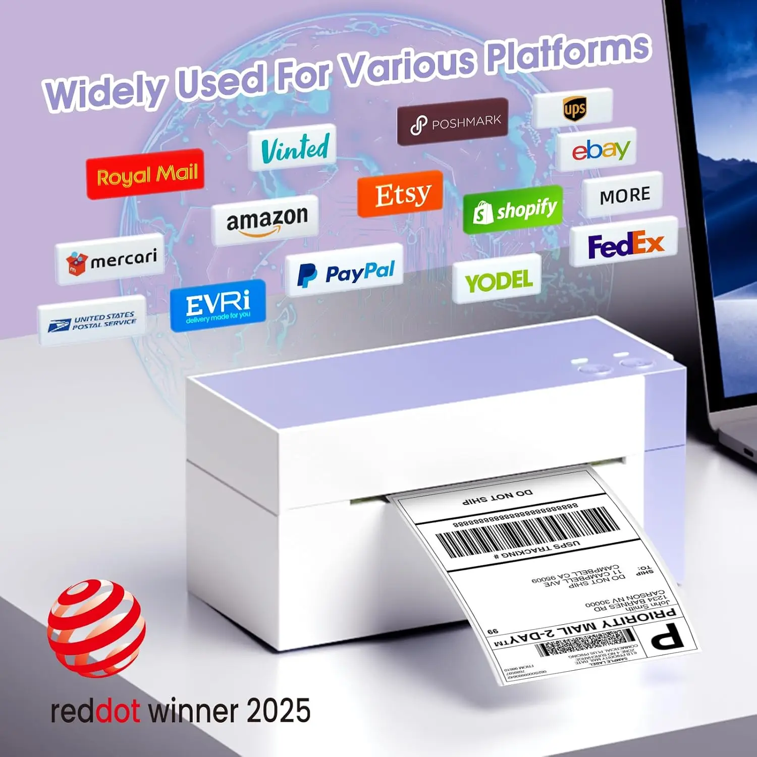 طابعة ملصقات حرارية WiFi 344WF، 300 نقطة في البوصة، 4 × 6 بوصة، متوافقة مع iOS، Android، PC، Etsy، eBay، USPS #4