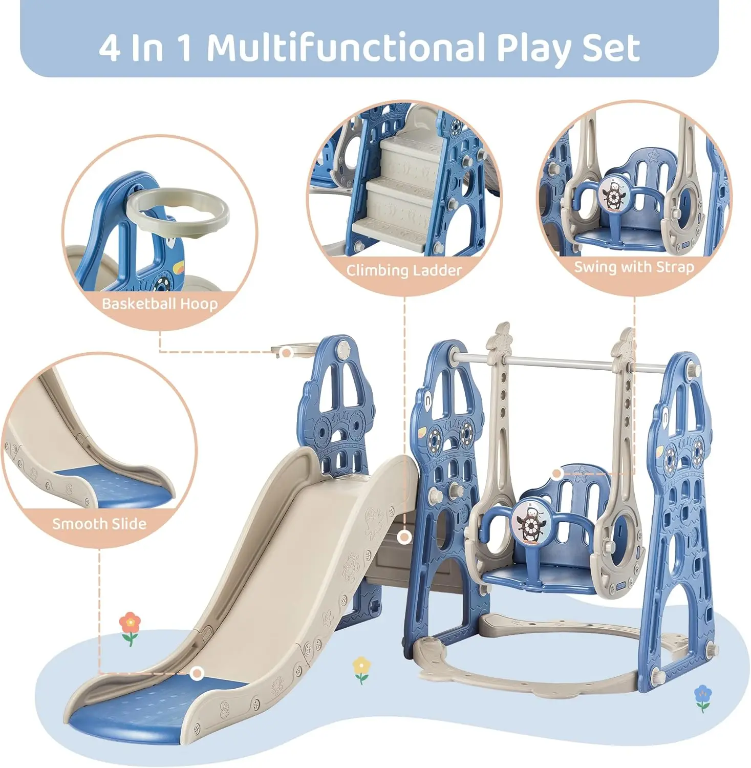 Extra Large Playground, Basketball Hoop & Climber, Indoor/Outdoor Playset, Taxi Collecti