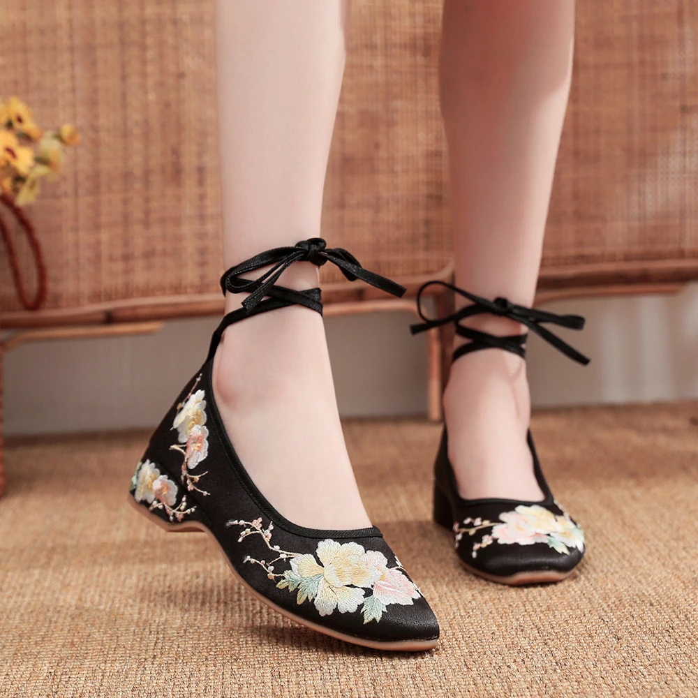 Veowalk Long Ankle Strap Summer Women Gauze Mesh Embroidered Ballet Flats Breathable Comfortable Walking Shoes for Elegant Lady