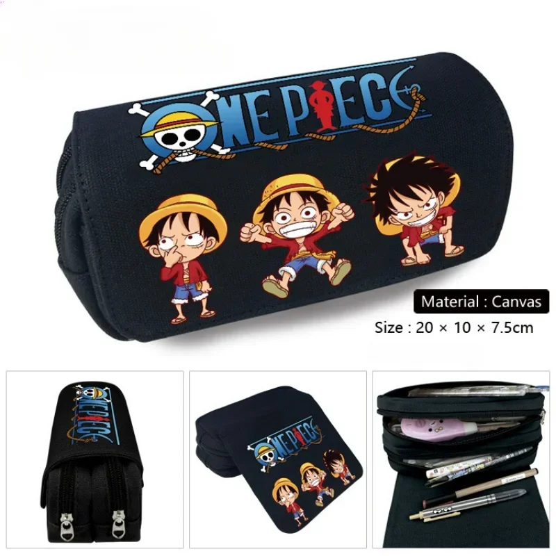 Anime One Piece Luffy Zoro Sanji Figure Stationery Pen Box Cartoon Pen Bag Multifunctional Pencil Case Children Festival Gift