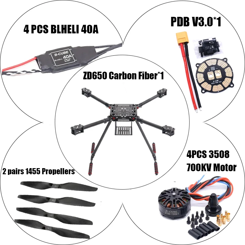 RCtoSky ZD650 650mm ألياف الكربون كوادكوبتر الإطار FPV رباعية مع ألياف الكربون الهبوط زلق المحرك ESC 40A