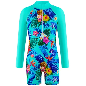 Girls' Long-Sleeve One-Piece Swimsuit | Front Zipper Swimwear Ages 4-12 2 Girls' swimsuit Little Girl Long Sleeve Front Zipper Swimwear Kids Single suits and cut 4-12 Years Children One Piece Swim suits 2
