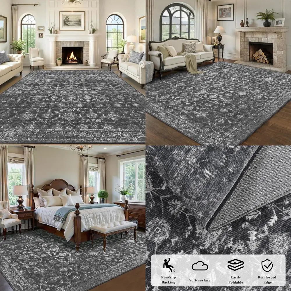 

Черный моющийся ковер 8x10 — винтажный стиль бохо для гостиной, спальни, столовой и офиса