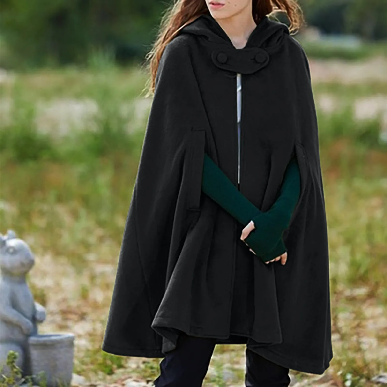 Women Hooded Medium Cape Winter Vintage Overcoat Fashion Button Cloak Woolen Coat Womens Fall Jackets And Coats for Work