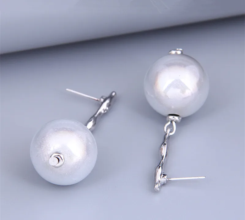 Kymyad Simulated Pearl Jewelry Stud Earrings For Women Crystal Brincos Simple Silver Color Wedding Jewelry Earrring