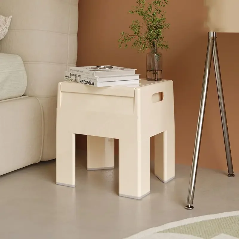 Taburete bajo de plástico ABS, caja de almacenamiento para sala de estar, dormitorio, balcón, taburetes de descanso para el hogar, muebles que ahorran espacio